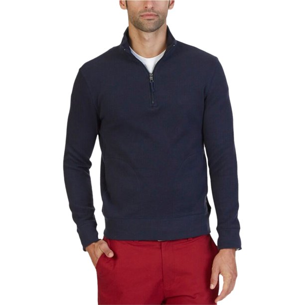 Nautica suéter de punto con cuello simulado para hombre, azul, mediano Nautica Tejer