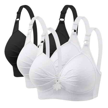 GERsome Women s Pack of 3 Assorted Color Push Up Bra Full Coverage Bras Lace Padded Underwire Plunge Floral 3PCS#2White/Black L42/95BC