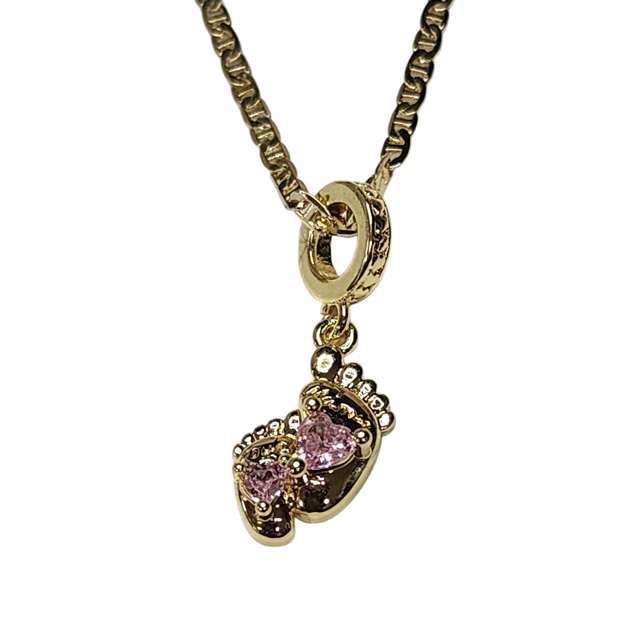 COLLAR DE HUELLAS PIES ROSAS DE ORO LAMINADO