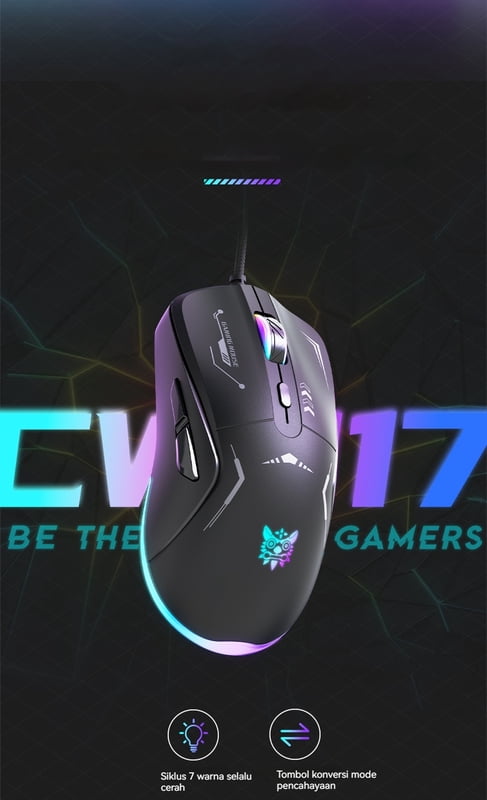 Onikuma Cw917 Wired Gaming Mouse 6 Levels Adjustable 6400 Dpi 7 Programmable Buttons 7 Rgb Lighting Modes Ergonomic Mice for Pc