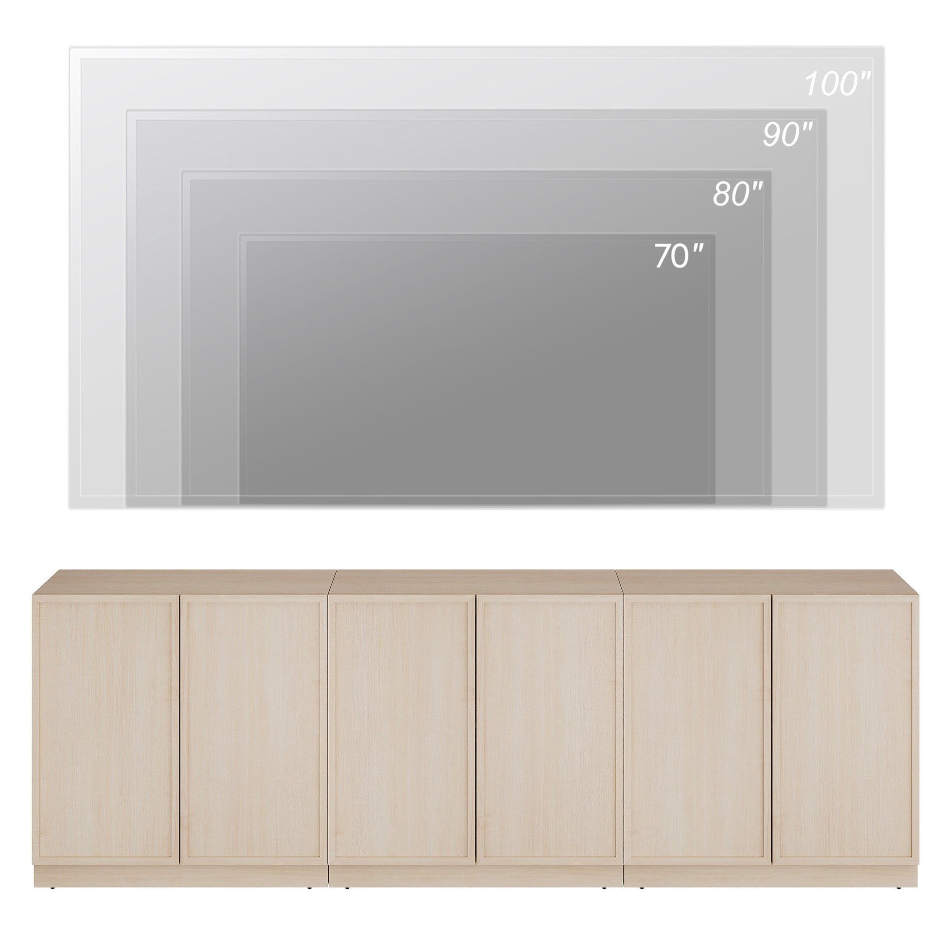 WAMPAT Modern TV Stand for TVs Up to 100", 3-in-1 Entertainment Center TV Console with 6 Doors and Adjustable Shelf, Wooden Media Console Cabinet for Living Room, Bedroom, Beige