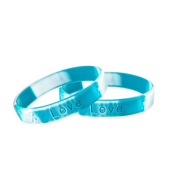 Bulk Teal & White Awareness - Child Sized Silicone Bracelets (25 Bracelets)