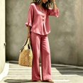thumbnail image 6 of SELONE Dressy Matching Sets for Women Plus Size Plaid Henley Ruffle Blouse Wide Leg Long Pants Casual Workout Outfits, 6 of 7