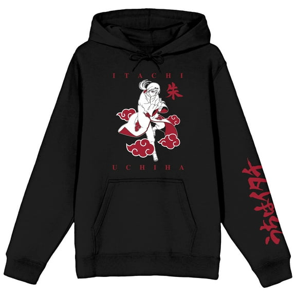Naruto Shippuden Minimal Color Itachi Long Sleeve Black Adult Hooded Sweatshirt-Medium