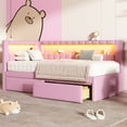 thumbnail image 3 of New Upholstered Twin Size Platform Bed with USB Ports and LED Belt, With 2 Drawers, Pink, 3 of 9
