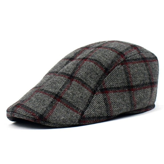 SikaFu Autumn And Winter Cotton Old Man Hat Retro Checkered Berets Forward Hat Men's Peaked Hat Outdoor Travel Hat