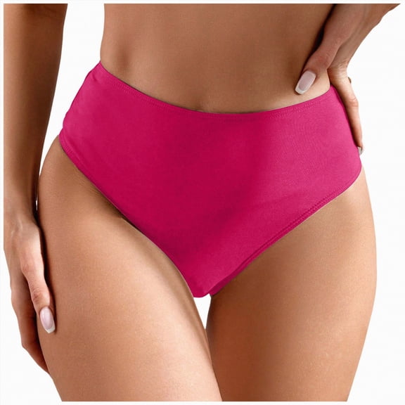 NIEWTR Womens High Waisted Bikini Bottoms Tummy Control Full Coverage Mix-and-Match Swimwear Bottoms(Hot Pink,L)
