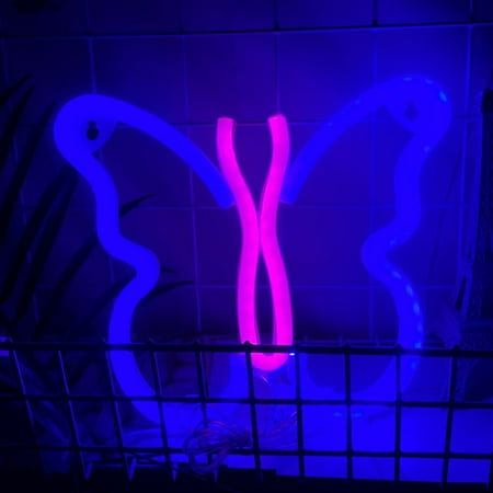 

Colorful LED Butterfly Night Light Creative Neon Hanging Decorative Lamp for Home Living Room Bedroom Outer Blue And Inner Powder