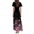 thumbnail image 4 of TQWQT Womens Floral Dresses Plus Size Spring Dress Short Sleeve Casual Long Dress Boho V Neck Church Dresses Summer Tiered Dress Hot Pink S, 4 of 5
