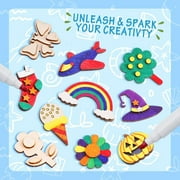 Beautysureup 48 Pack Wooden Magnets, DIY Art Craft Painting Kit for Kids Ages 3-12, Decorate Creativity Goodie Bag Supplies Gift for Glow in The Dark Party Favors, Christmas, Birthday, Easter
