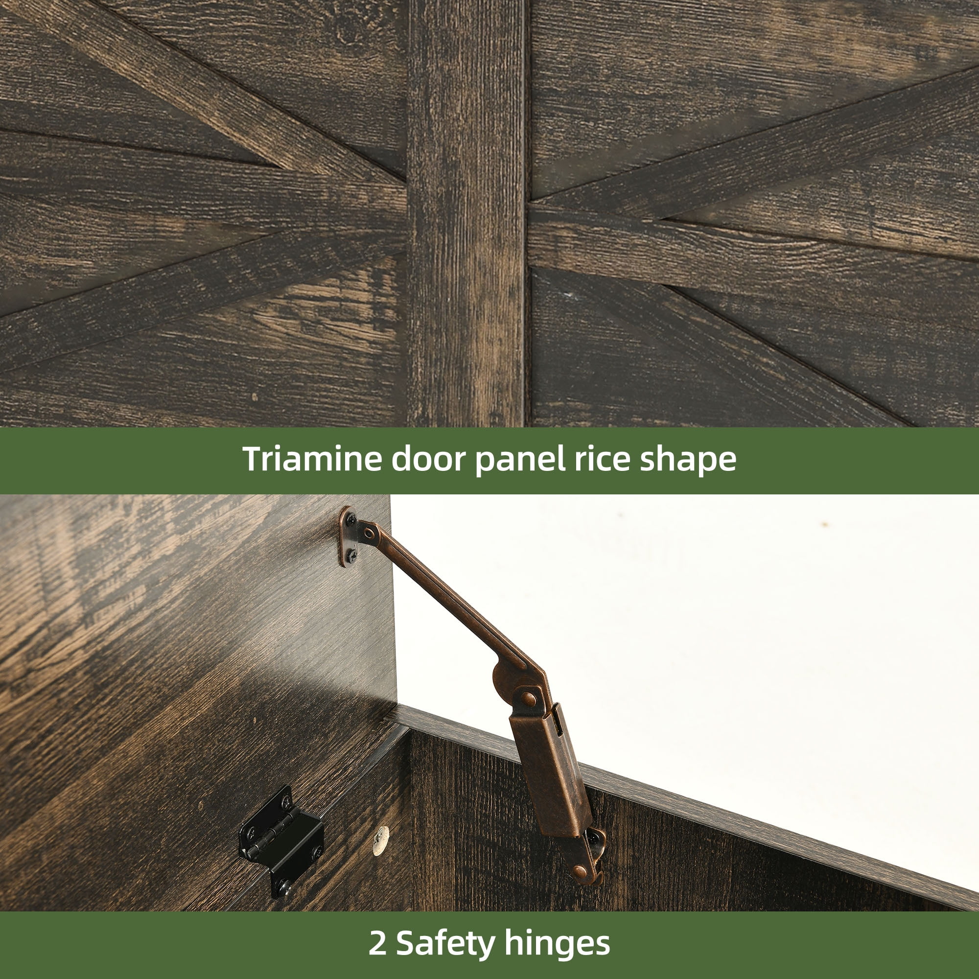 Uforic 47.2" Farmhouse Storage Bench, Wooden Chest with Safety Hinges, Shoe Organizer - Rustic Brown