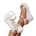 thumbnail image 5 of Wedge Sandals for Women Dressy: Summer Low Wedges Womens Comfortable Open Toe Sandal Plus Size Solid Color Round Toe Rhinestone Round Toe Open Toe Elastic Back Wedge Sandals, 5 of 10
