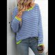 thumbnail image 5 of Suéteres de Mujer de Larga, Cuello Redondo, Rayas de Colores, Suéteres Casuales de Punto Azul M, 5 of 8