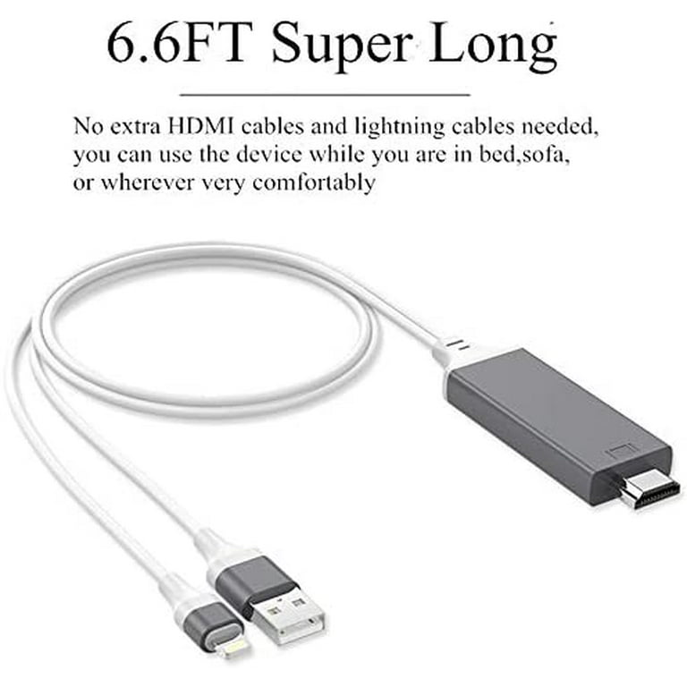 HDMI Cable Compatible with iPhone iPad ,HDMI Adapter Cord for iPhone,1080P  Digital AV Converter for iPhone 11/XR/XS/X/8/7/6 to TV/Projector,Plug and  Play,6 Feet 