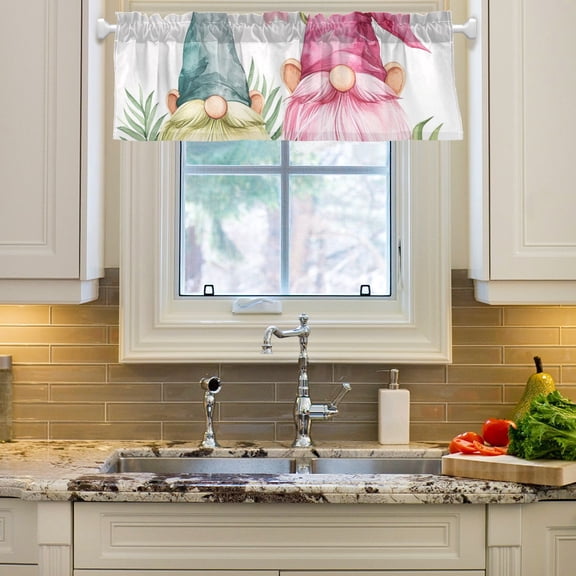 Leaves Flowers with Gnomes Curtain Valances Farmhouse Design Window Treatment Decor Blackout Rod Pocket for Windows Living Room Kitchen 54" x 18"