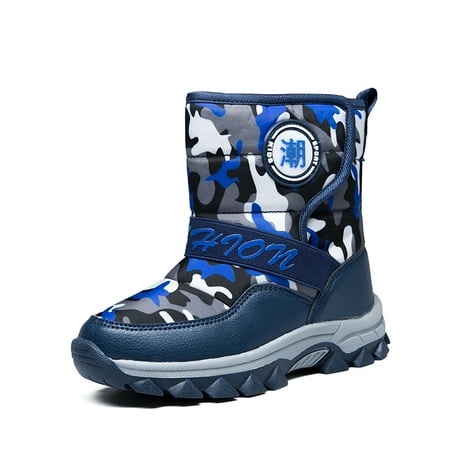 

Kids Boys Girls Snow Boots Winter Shoes Velcro Waterproof Faux Fur Lined Children Outdoor Booties