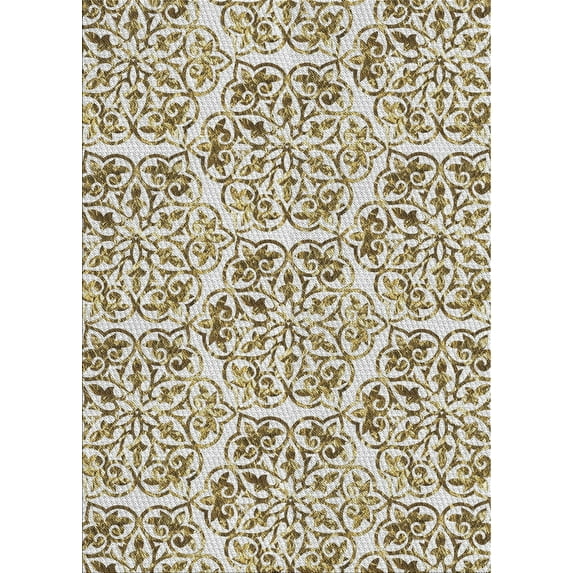 Ahgly Company Indoor Rectangle Patterned White Gold Novelty Area Rugs, 6' x 9'