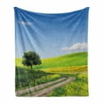 thumbnail image 1 of Nature Soft Flannel Fleece Throw Blanket, Rural Country Scenery with Floral Grass Field Tree Idyllic Landscape, Cozy Plush for Indoor and Outdoor Use, 50" x 70", Apple Green Pale Blue, by Ambesonne, 1 of 6