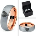 thumbnail image 4 of Tungsten Floral Paisley Heart Shaped Band Ring 7mm Men Women Comfort Fit 18k Rose Gold Dome Brushed Gray Polished, 4 of 4
