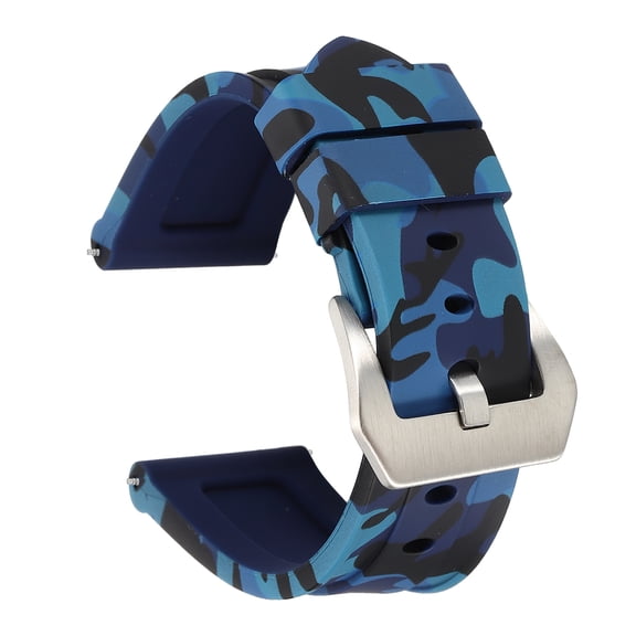 Uxcell Silicone Watch Bands 24mm Width Waterproof Quick Release Rubber Watch Bands with Silver Buckle for Men Women, Camo Dark Blue