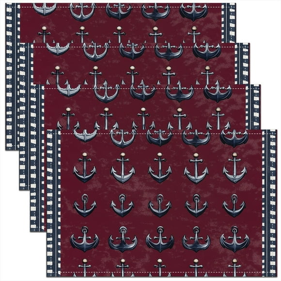 Erosebridal Anchor Decor Placemats Set of 4 Ocean Nautical Themed Table Place Mats Ocean Voyage Marine Theme Placemat for Kitchen Dining Table 18"x12" Coastal Sea Adventure Decor Table Mats