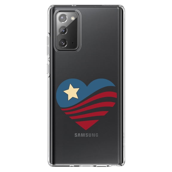 DistinctInk Clear Shockproof Hybrid Case for Samsung Galaxy Note 20 (6.7" Screen) - TPU Bumper Acrylic Back Tempered Glass Screen Protector - USA Heart Flag Single Star