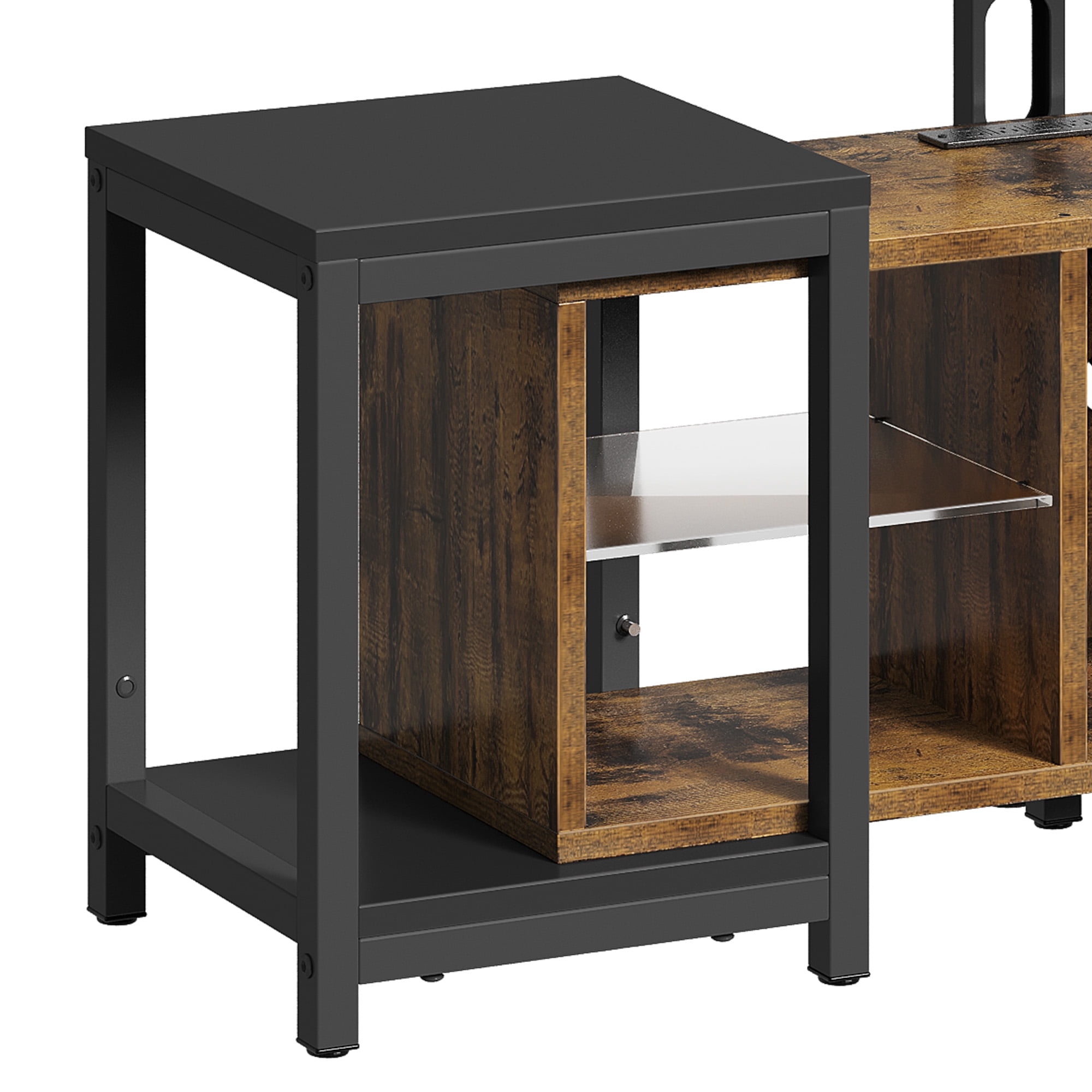 Uforic TV Stand and Mount for 32" to 70", Entertainment Center with LED Light & Height Adjustable, Black& Brown