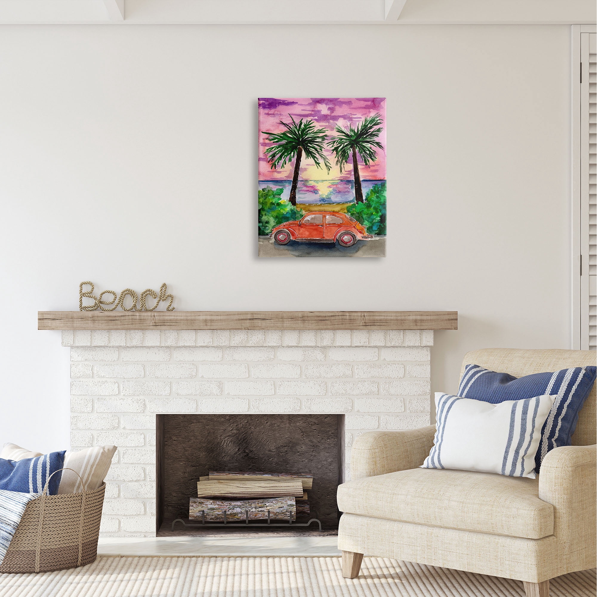 Stupell Industries Summer Beach Buggy Transportation Painting Gallery Wrapped Canvas Print Wall Art, 24 x 30
