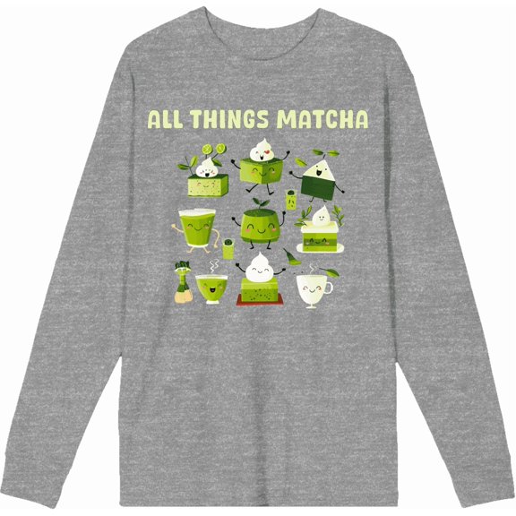 Matcha Treats All Things Matcha Adult Crew Neck Long Sleeve Tee-Small