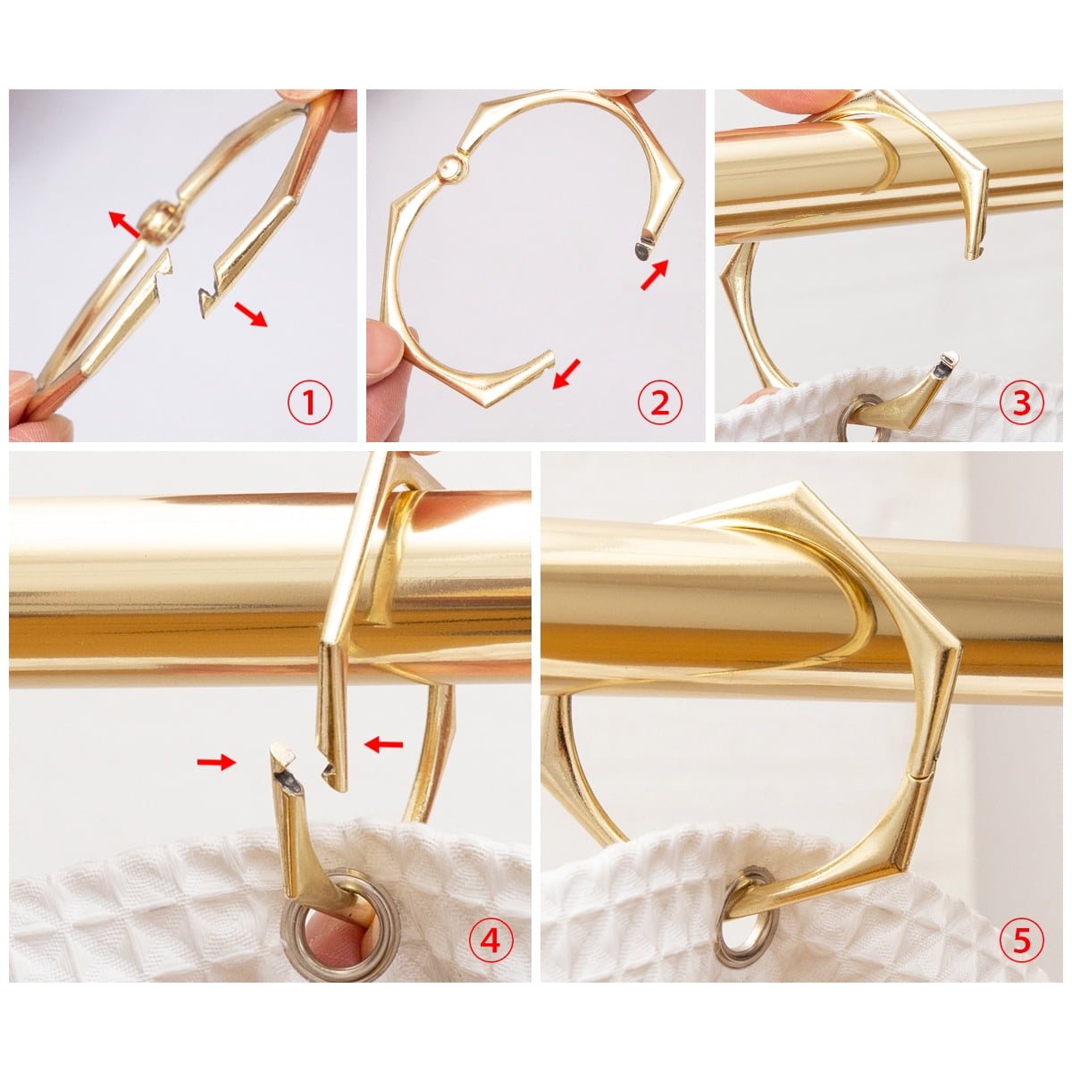Utopia Alley Shower Rings, Shower Curtain Rings for Bathroom, Rustproof Zinc Shower Curtain Hooks Rings, Set of 12, Gold