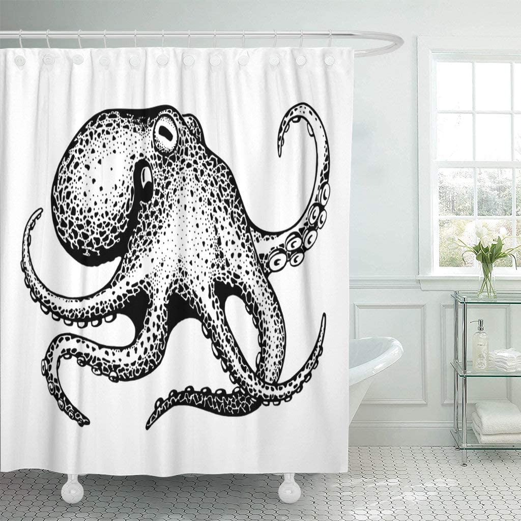 Nautical Black andGray Octopus Curtain Valance 