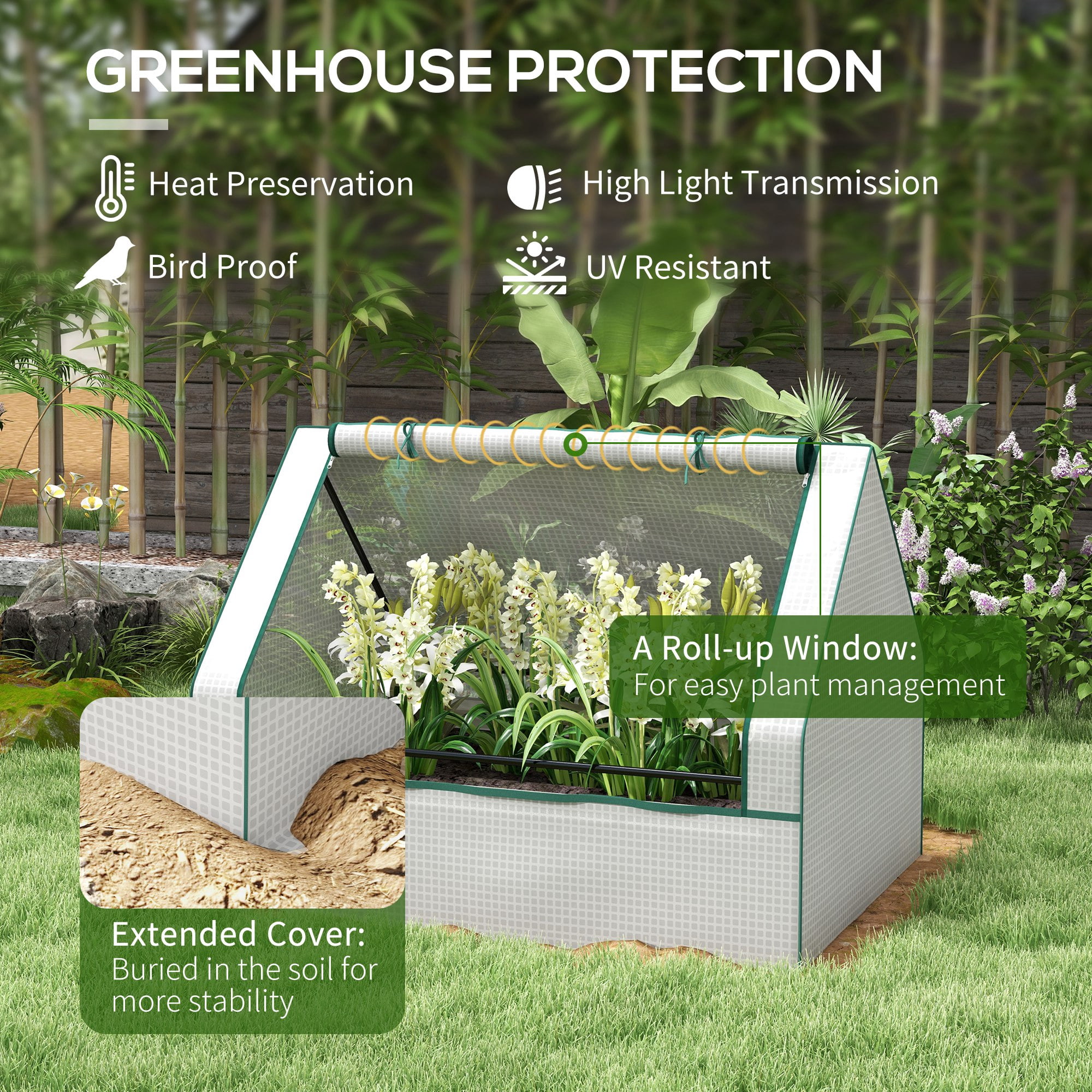 Outsunny Raised Garden Bed with Small Greenhouse, White and Brown