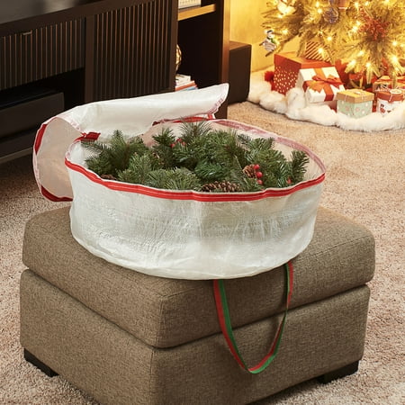 Household Essentials 24" Holiday Wreath Storage Bag, Red and Green