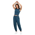 thumbnail image 4 of Fiophy Women's Cozy 2 Piece Outfits Lounge Sets Sleeveless Cropped Tops High Waisted Jogger Sweatpants Sweats Track Suits Set, Navy Blue, S, 4 of 7