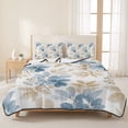 thumbnail image 3 of Quilts King Size Bedding Set, Blue Beige Leaves Lightweight Quilted Comforter, Farmhouse Minimalist Botanical Soft Reversible Bedspread Coverlet with Pillow Covers for All Season, 96" x 106", 3 of 9