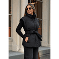 thumbnail image 4 of Women Belted Puffer Vest Sleeveless Stand Collar Quilted Waistcoat Outerwear, 4 of 6