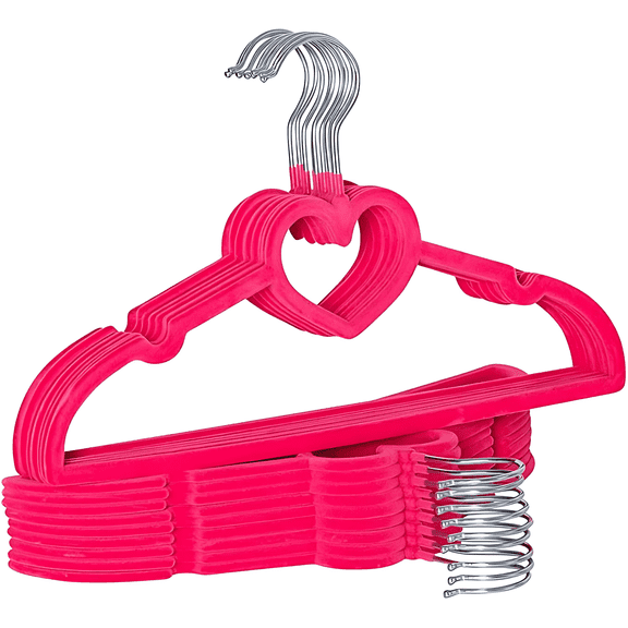 Concepts 18 - Pack Kids Heart Cutout Hangers, Pink 13"x 5" Plastic Heart Shape Clothes Hangers
