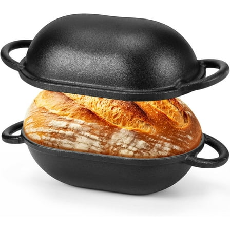 4QT Enameled Cast Iron Dutch Oven with Lid Sourdough Bread Pan for Sourdough Bread Baking Non Stick Single with Loop Handles for Homemade Breadbaking(Black)