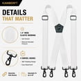 thumbnail image 2 of KAMBERFT White Heavy Duty X-Back Suspenders for Men, 1.4 inch Wide Adjustable Elastic Straps, 2 of 5