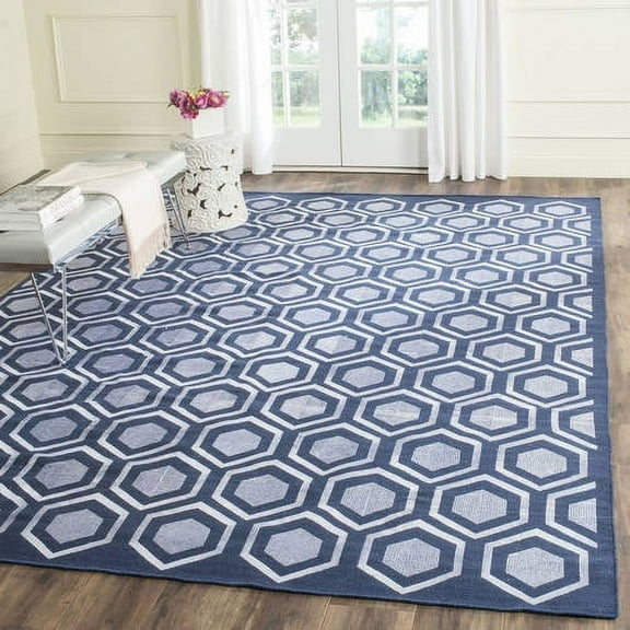 SAFAVIEH Kilim Searlait Geometric Hexagons Wool Area Rug, Navy, 5' x 8'