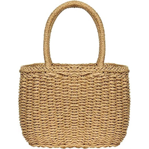 Jinsinto Women's straw bag, hand-woven straw bag, round handle ring tote
