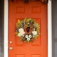 thumbnail image 4 of Fall Wreath Artificial Maple Leaf & White Pumpkin Garland- Harvest Thanksgiving Door Hanging with Berry and Twig Vine, Patio Decor-17.7inches, 4 of 6