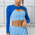 thumbnail image 3 of Womens Cutout Workout Crop Tops Zipper Front Long Sleeves Yoga Shirts Color Block Stretch Slim Fit Gym Athletic Sports Shirts, 3 of 5
