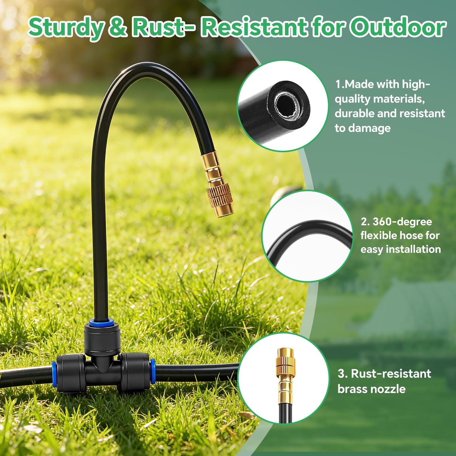 120ft 1/4" Drip Irrigation System For Garden - 26 Adjustable Copper Nozzles  Automatic Atomizing Sprinkler Outdoor Plants Raised Bed Yard Potted & Lawn