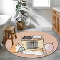 thumbnail image 4 of Pink Brown Cute Cat Round Area Rugs Collection 4', Cartoon Funny Heater Cats Non Slip Indoor Circular Throw Runner Rug Floor Mat Carpet for Living Room Dining Table Bedroom Nursery, 4 of 9