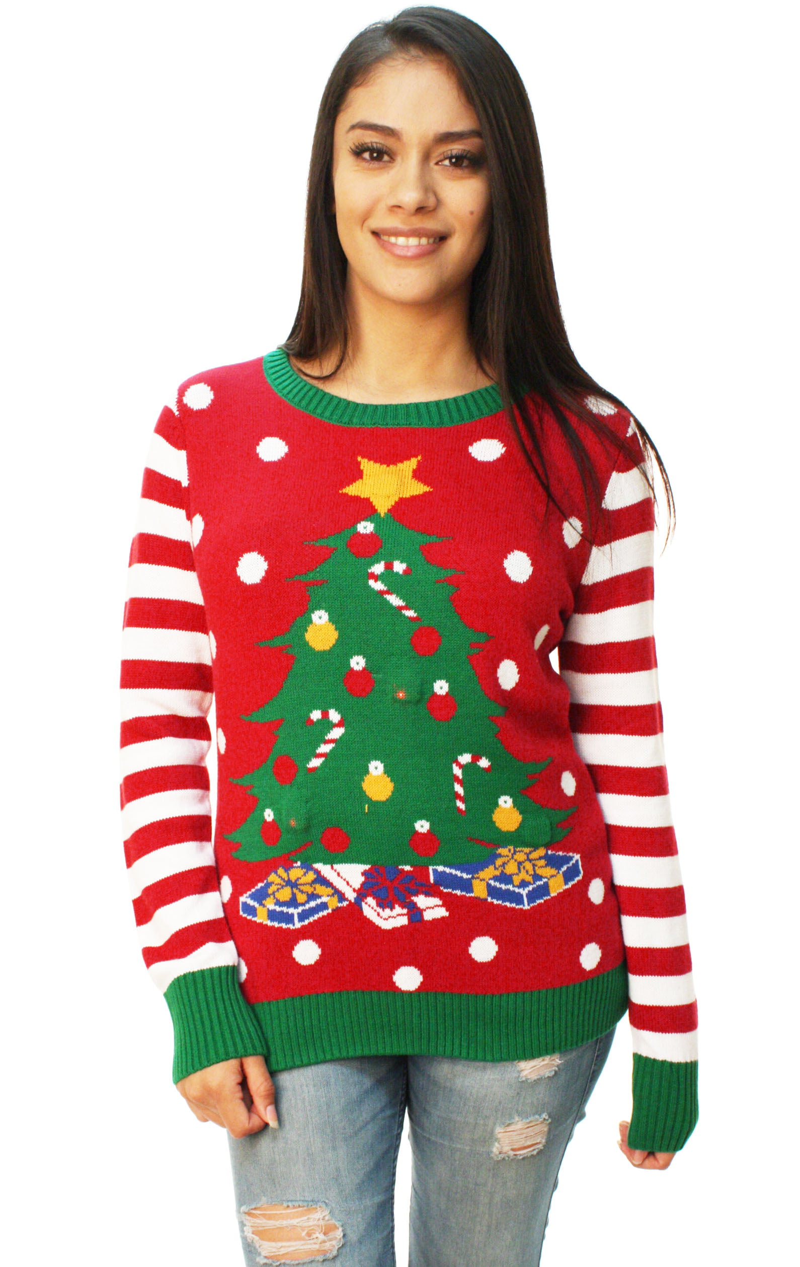 Ugly Christmas Sweater Women's Christmas Tree LED Light Up Sweater ...