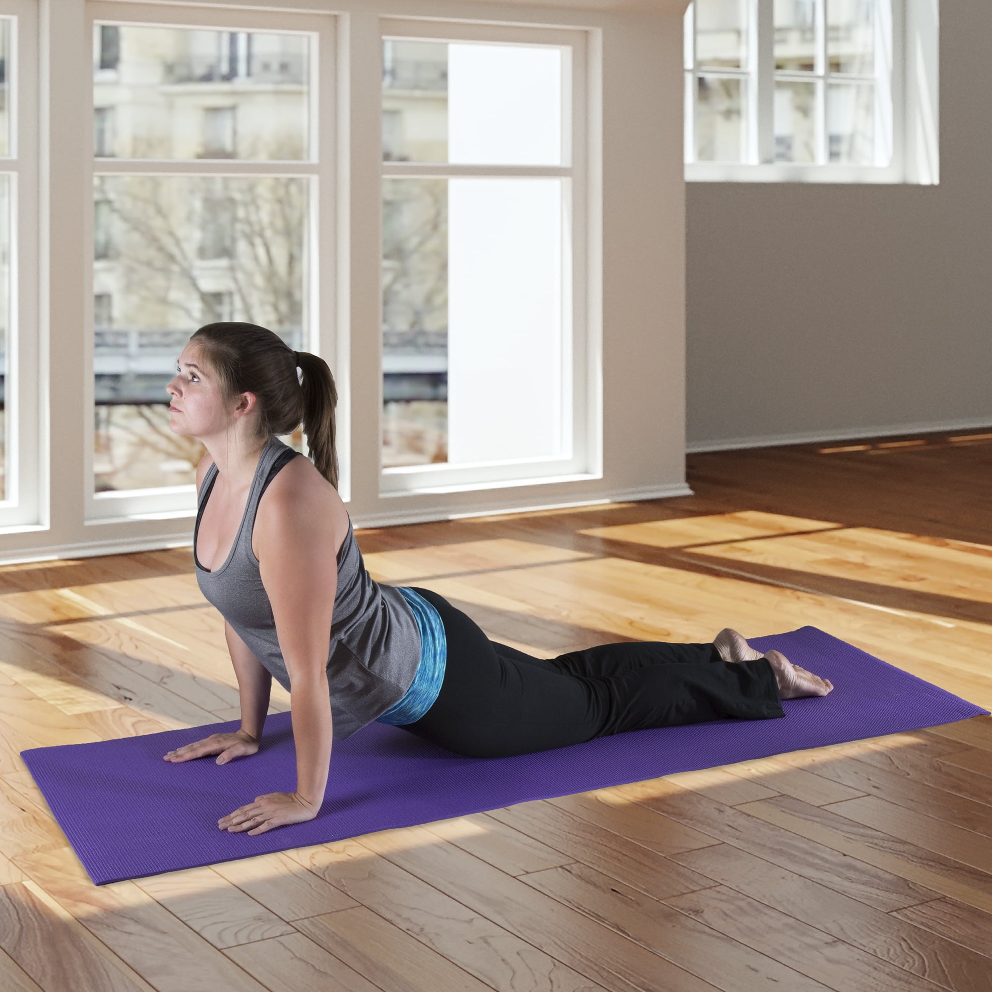 Non Slip Yoga Mat- Double Sided Comfort Foam, Durable Exercise Mat For Fitness, Pilates and Workout With Carrying Strap By Wakeman Fitness (Purple)