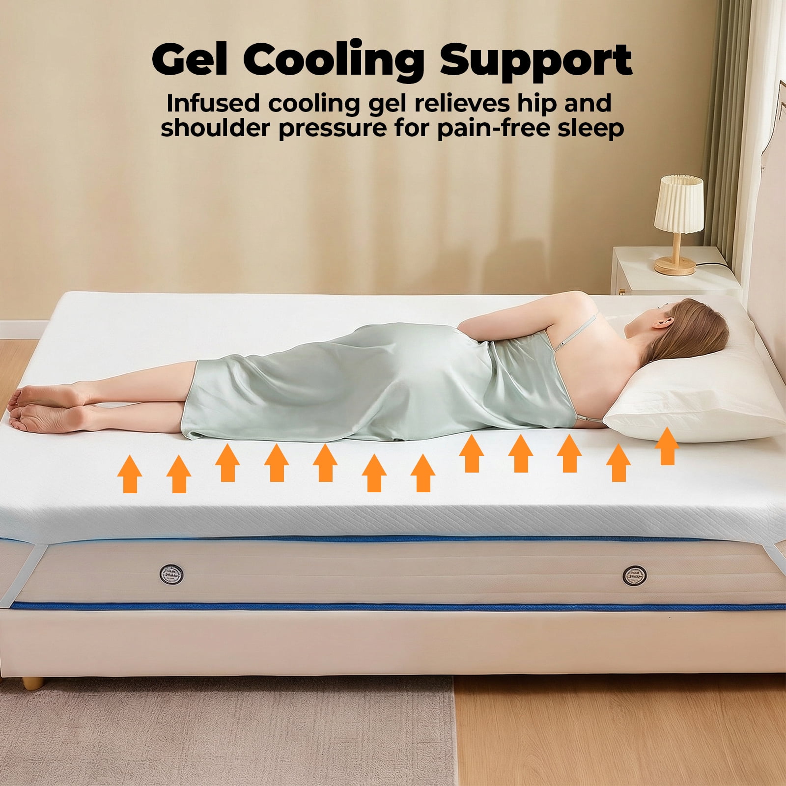 Alvantor Gel Memory Foam Mattress Topper, 2/3/4 Inch Detachable Soft Cover, White