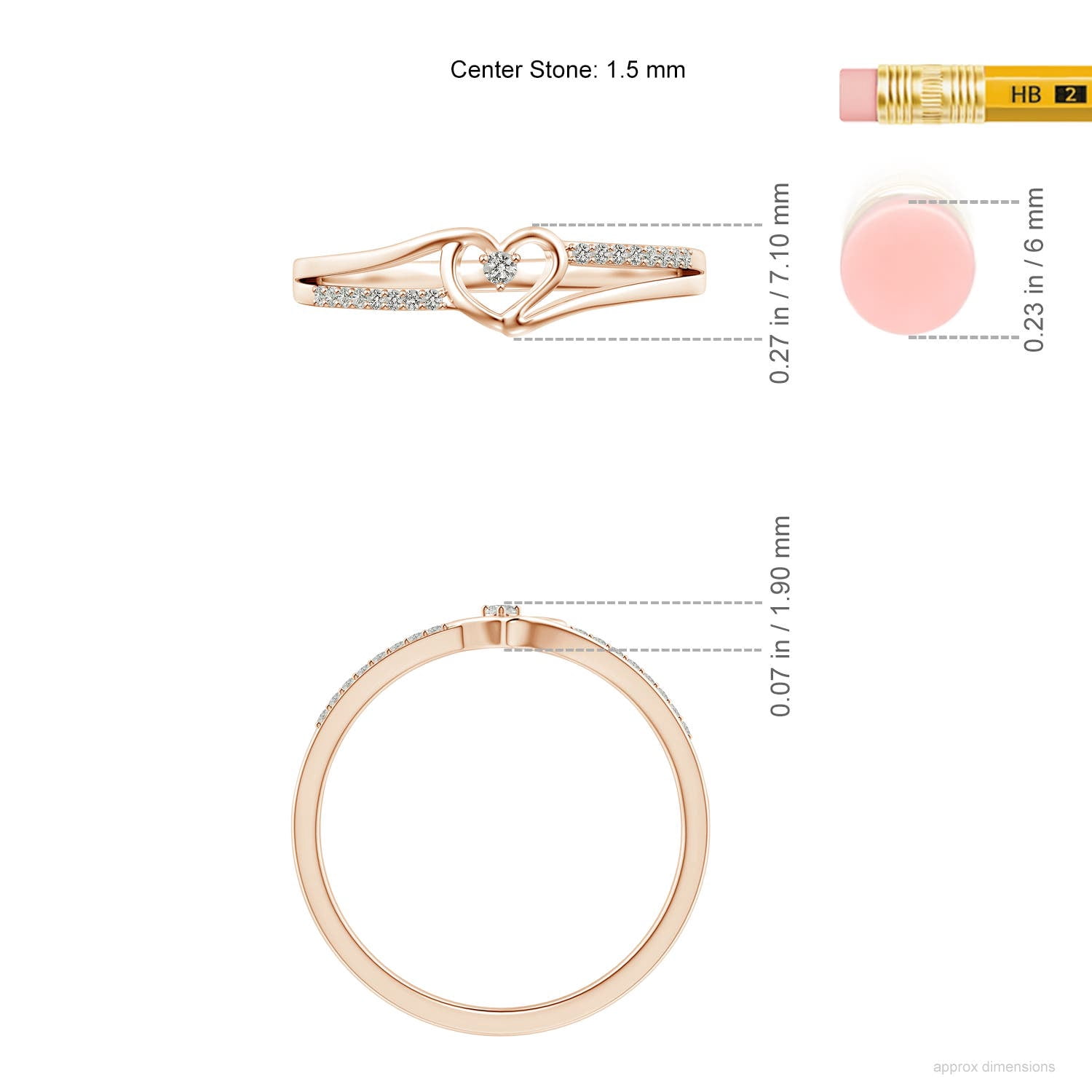 ANGARA Natural Diamond Heart Promise Ring in 14K Rose Gold for Women (Size-1.5mm | Color-K | Clarity-I3) | April Birthstone, Birthday, Anniversary, Jewelry Gift for Women | Natural Diamond Ring