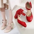 thumbnail image 4 of SACFOF Women's Mary Jane Heels with Bow Retro Closed Round Toe Pumps Sweet Ankle Strap Low Block Heels Chic Bowtie Vintage Dress Wedding Party Office Daily Shoes, 4 of 6